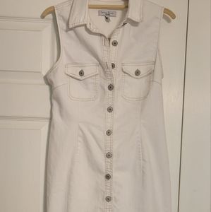 Cream denim button front mini dress